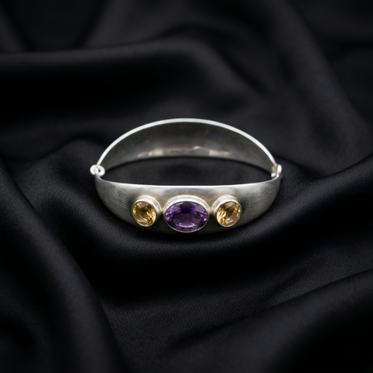 Sterling Elegance: Amethyst and Citrine Bangle