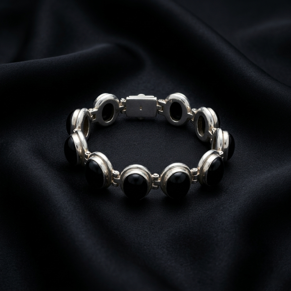 Midnight Elegance Silver Onyx Link Bracelet