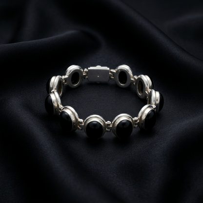Midnight Elegance Silver Onyx Link Bracelet
