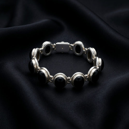 Midnight Elegance Silver Onyx Link Bracelet