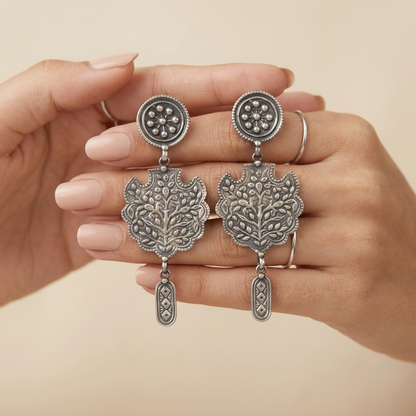 Vintage Kalpavriksha Motif Oxidized Silver Earrings