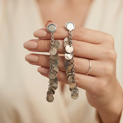 Handcrafted Cascading Silver Coin Drop Earrings