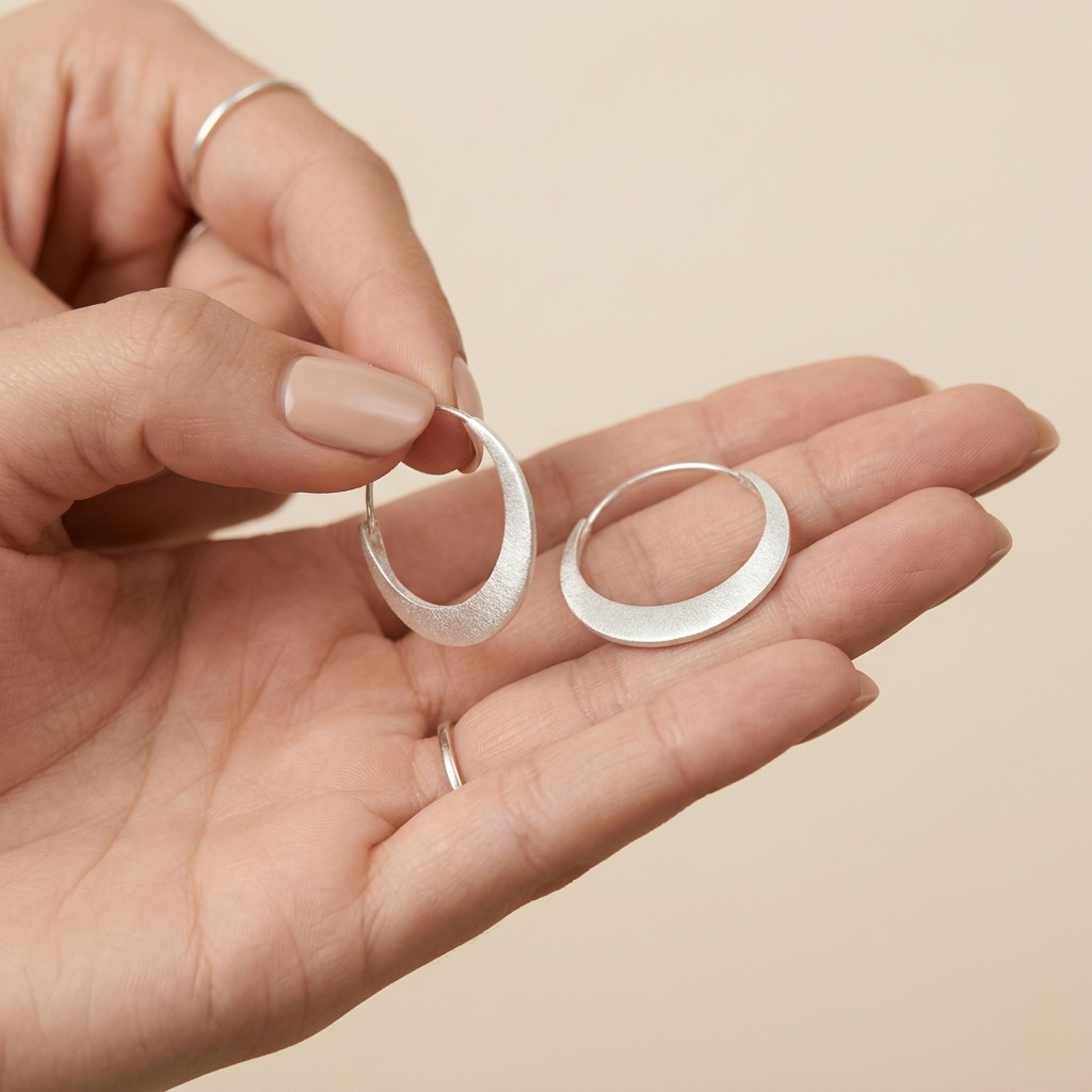 Hammered Crescent 92.5 Sterling Silver Hoops