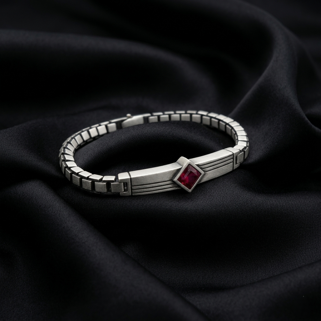 Vintage Silver Ruby Diamond Art Deco Bracelet