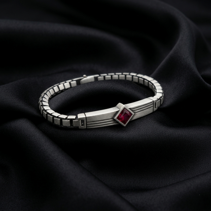 Vintage Silver Ruby Diamond Art Deco Bracelet
