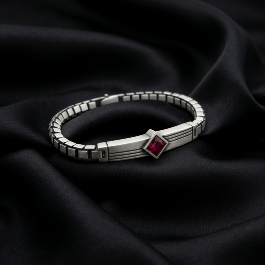Vintage Silver Ruby Diamond Art Deco Bracelet