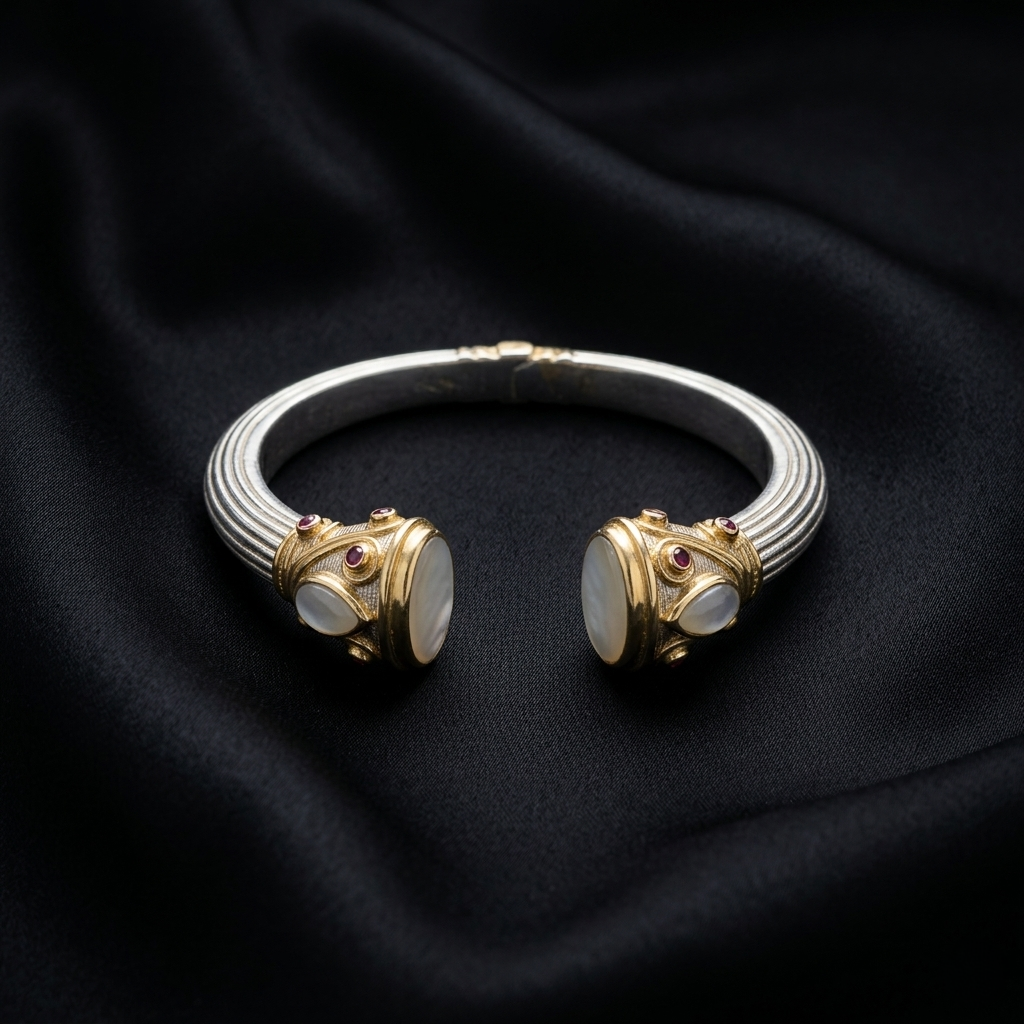 Royal Dual Tone Silver Gemstone Kada