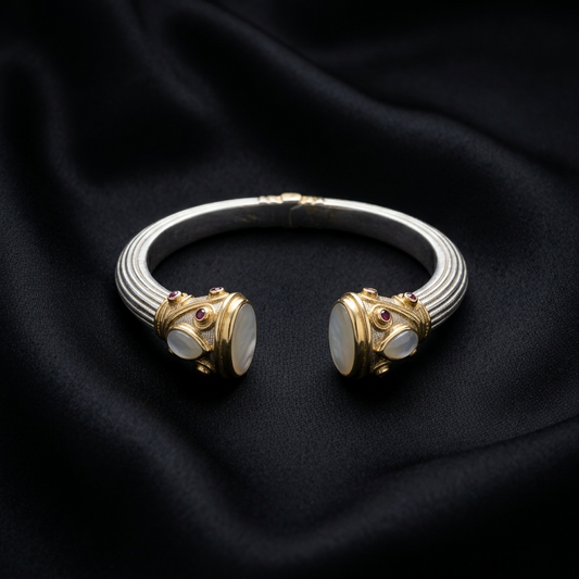 Royal Dual Tone Silver Gemstone Kada