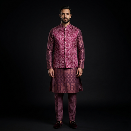 Royal Pink Patola Heritage Silk Waistcoat
