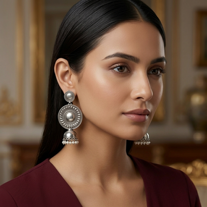 Vintage Oxidized Silver Pearl Jhumka Earrings