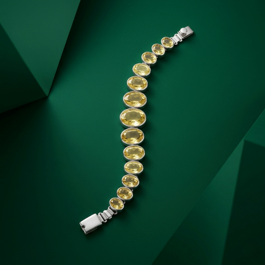 Elegant Sterling Citrine Floral Silver Bracelet