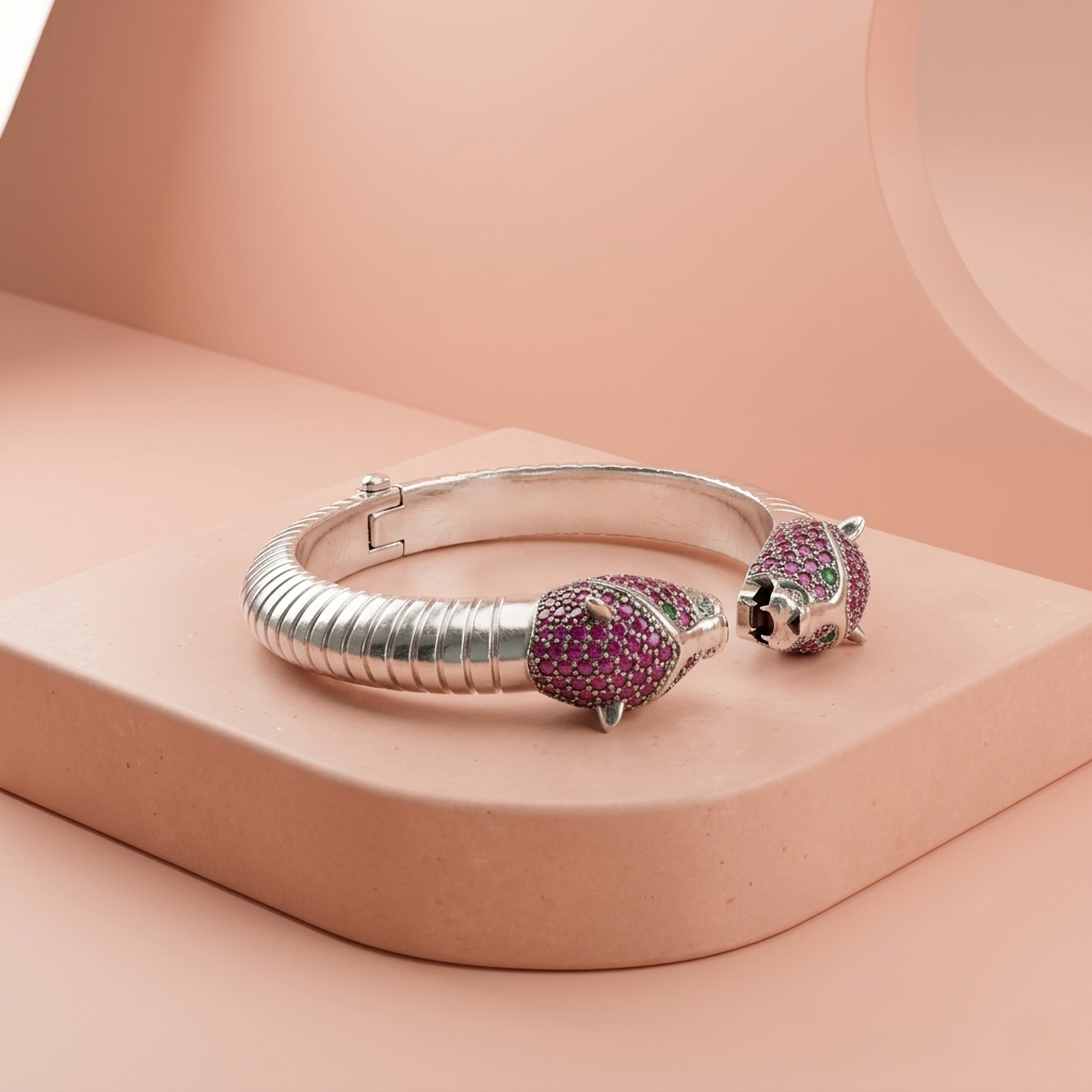 Sparkling Dual-Leopard 92.5 Sterling Silver Kada