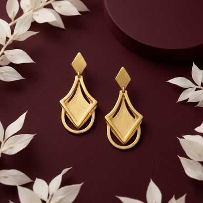 Geometric Matte Gold Plated Silver Earrings