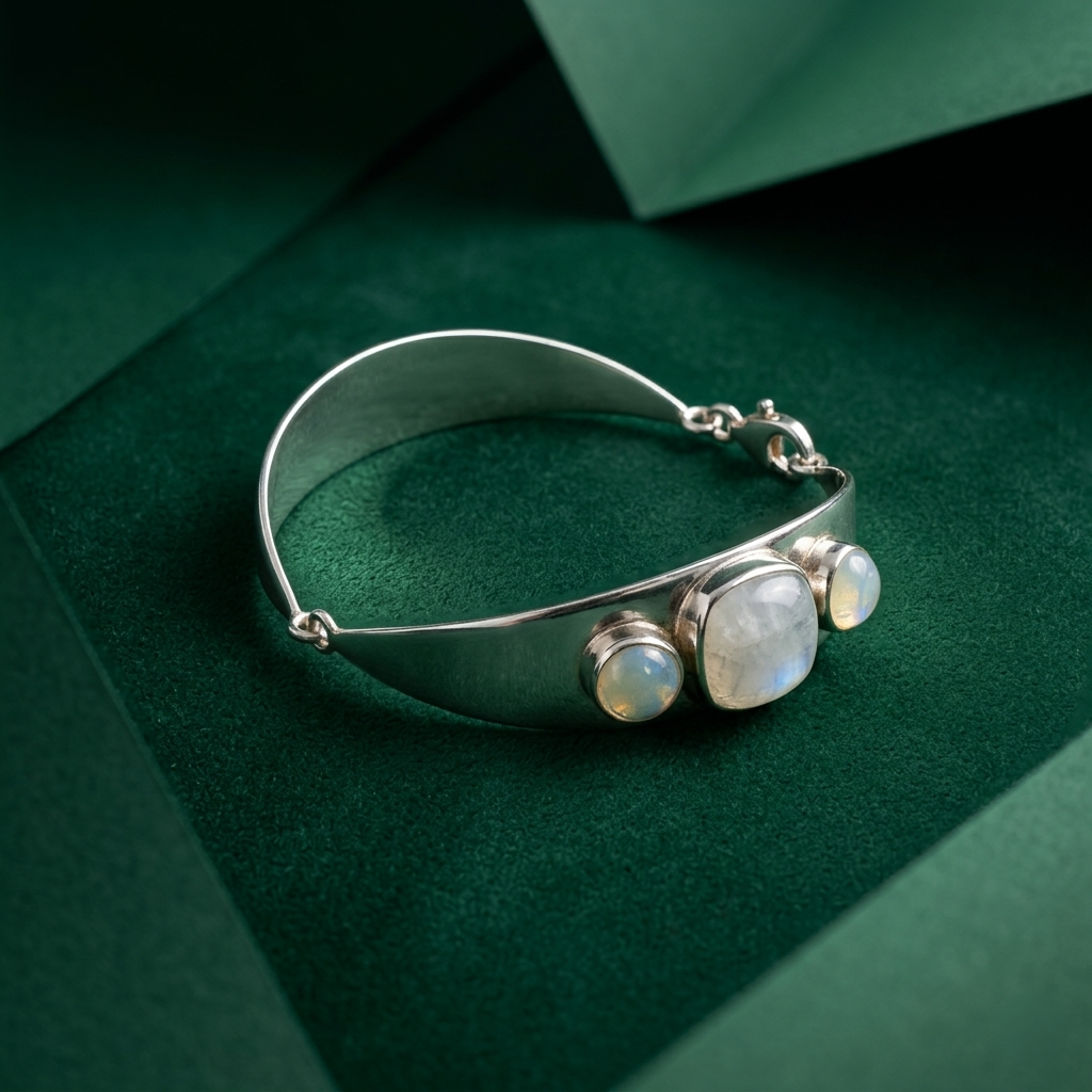 Ethereal Moonstone Sterling Silver Statement Bangle