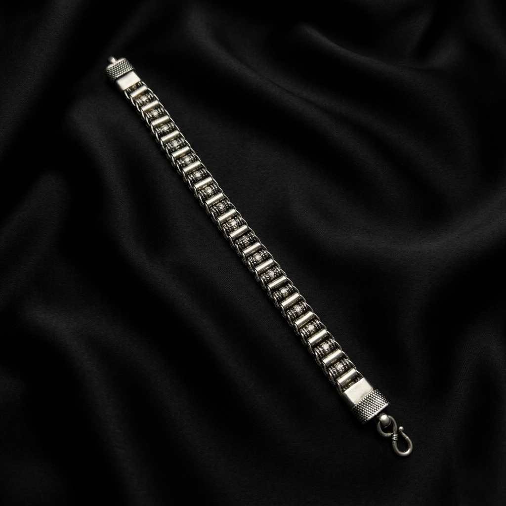 Handcrafted Geometric 92.5 Sterling Silver Bracelet