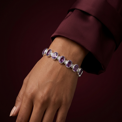 Elegance Unveiled Amethyst Silver Link Bracelet