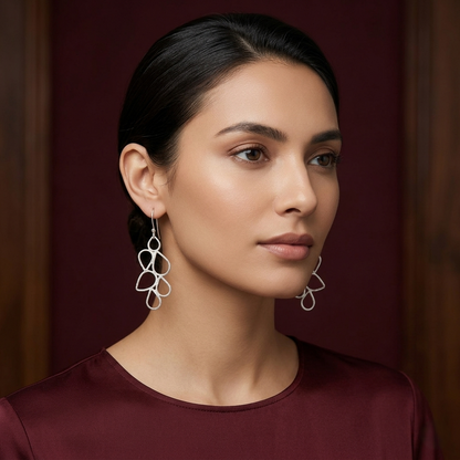 Cascading Silver Dewdrop Open Link Earrings