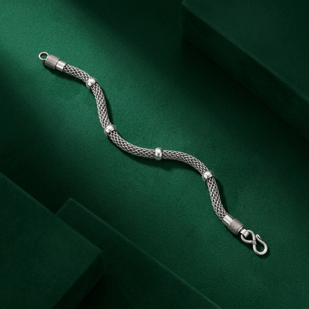 Handcrafted Intricate Woven Oxidized Silver Bracelet