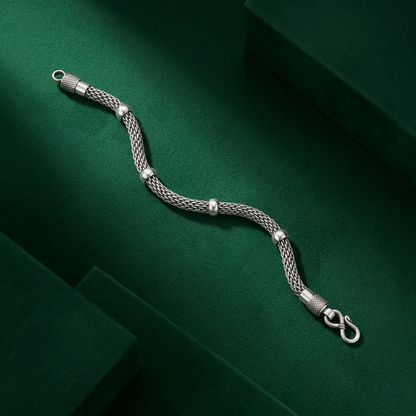 Handcrafted Intricate Woven Oxidized Silver Bracelet