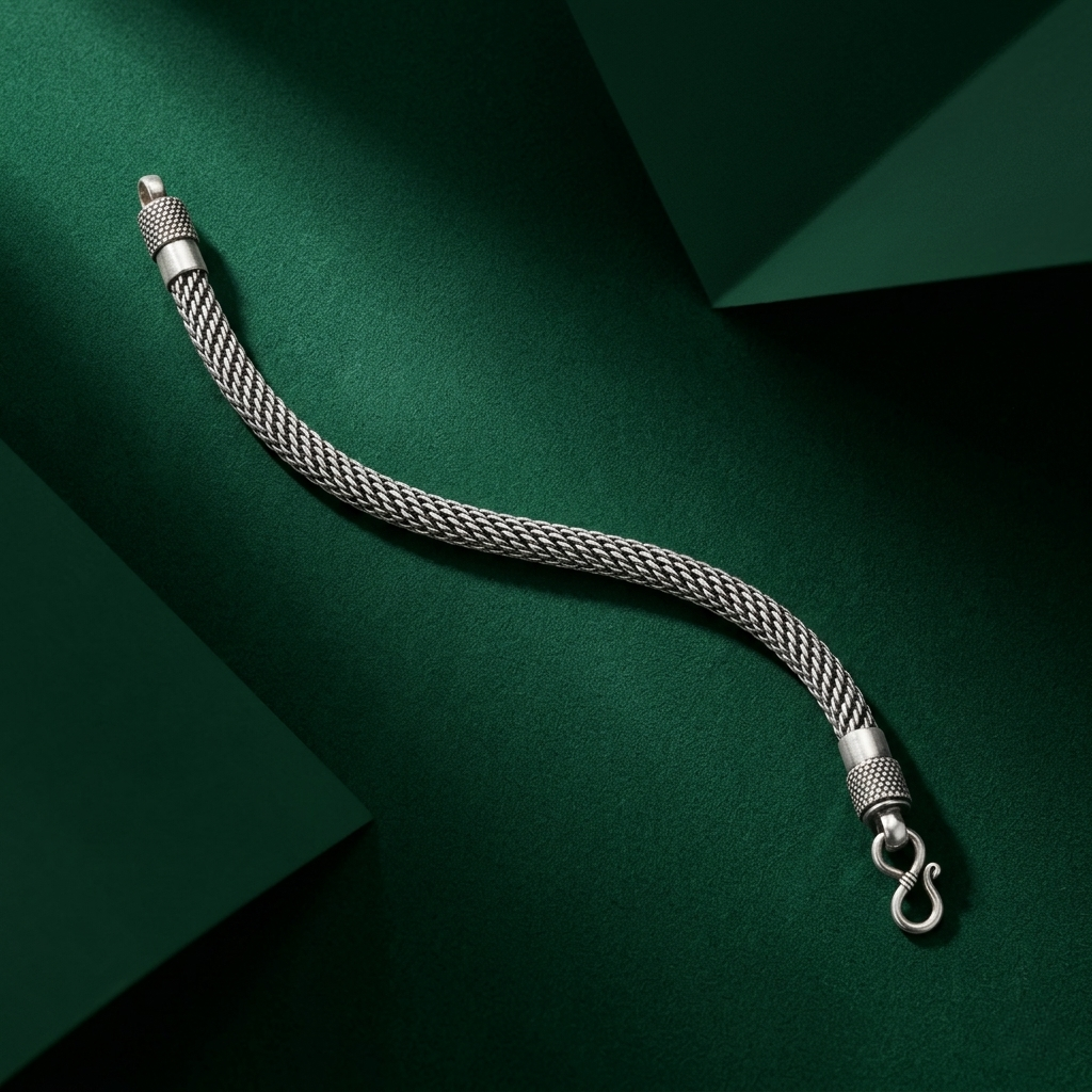Handcrafted Intricate Woven Sterling Silver Bracelet