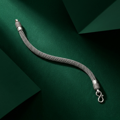 Handcrafted Intricate Woven Sterling Silver Bracelet