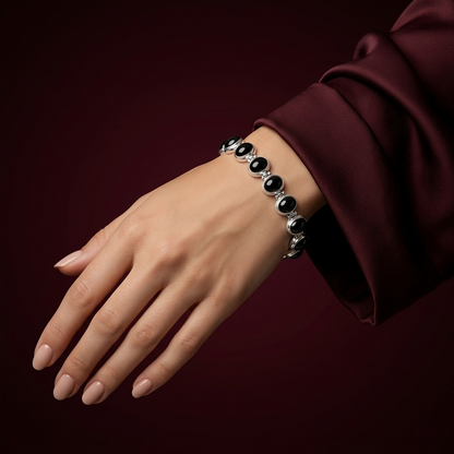 Midnight Elegance Silver Onyx Link Bracelet
