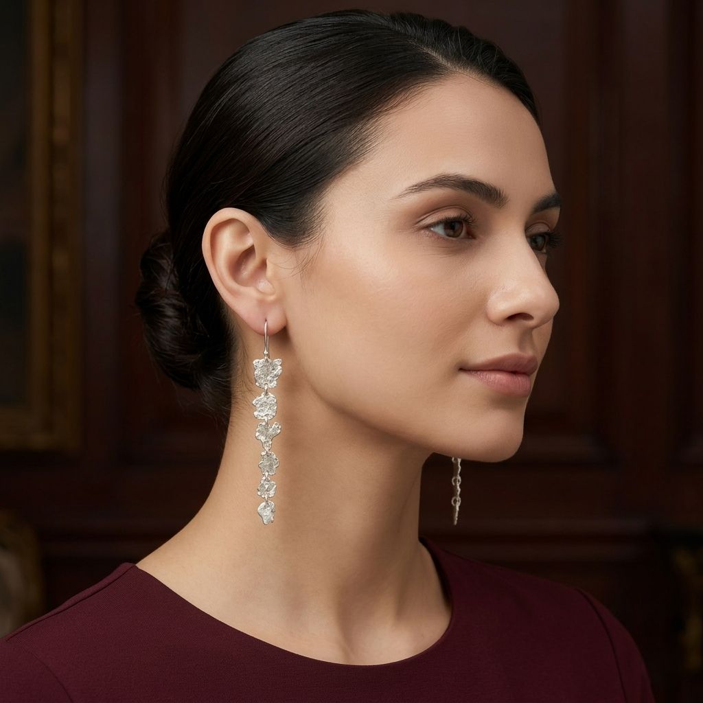 Artisanal Textured Sterling Silver Linear Drops