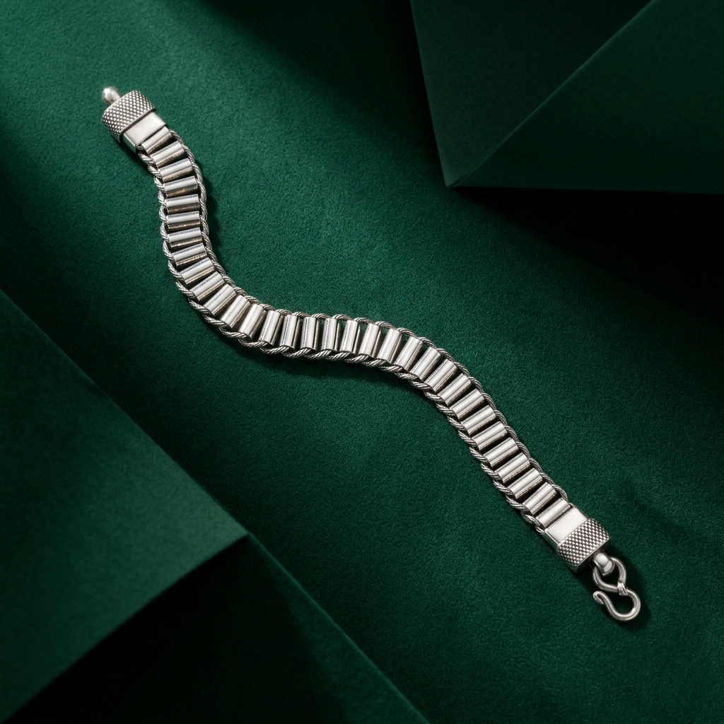 Handcrafted Sterling Silver Ribbed Link Bracelet