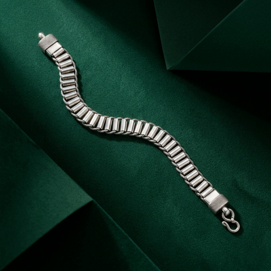 Handcrafted Sterling Silver Ribbed Link Bracelet