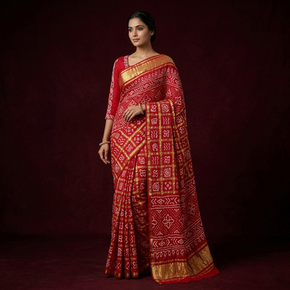 Regal Red Bandhani Silk Saree