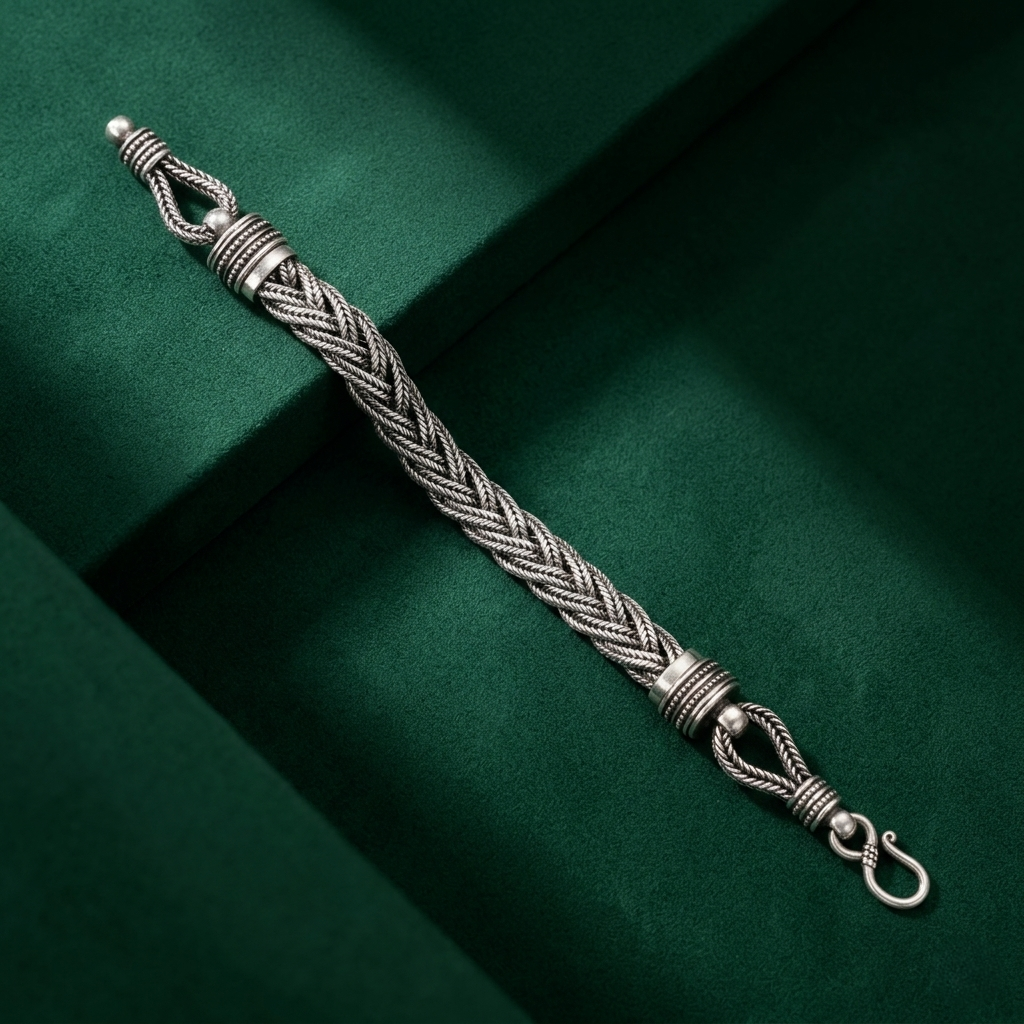 Intricate Handcrafted Braided Sterling Silver Bracelet