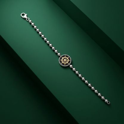 Silver Nautical Wheel Beaded Statement Bracelet