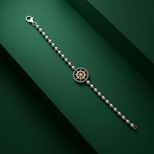 Silver Nautical Wheel Beaded Statement Bracelet