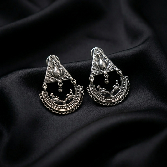 Vintage Oxidized Silver Tribal Peacock Chandbalis