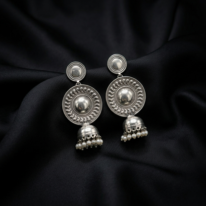 Vintage Oxidized Silver Pearl Jhumka Earrings
