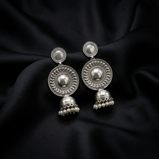 Vintage Oxidized Silver Pearl Jhumka Earrings
