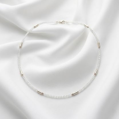 Minimalist Beaded Silver and Moonstone Choker