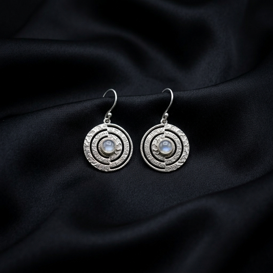 Celestial Moonstone Filigree Silver Drop Earrings