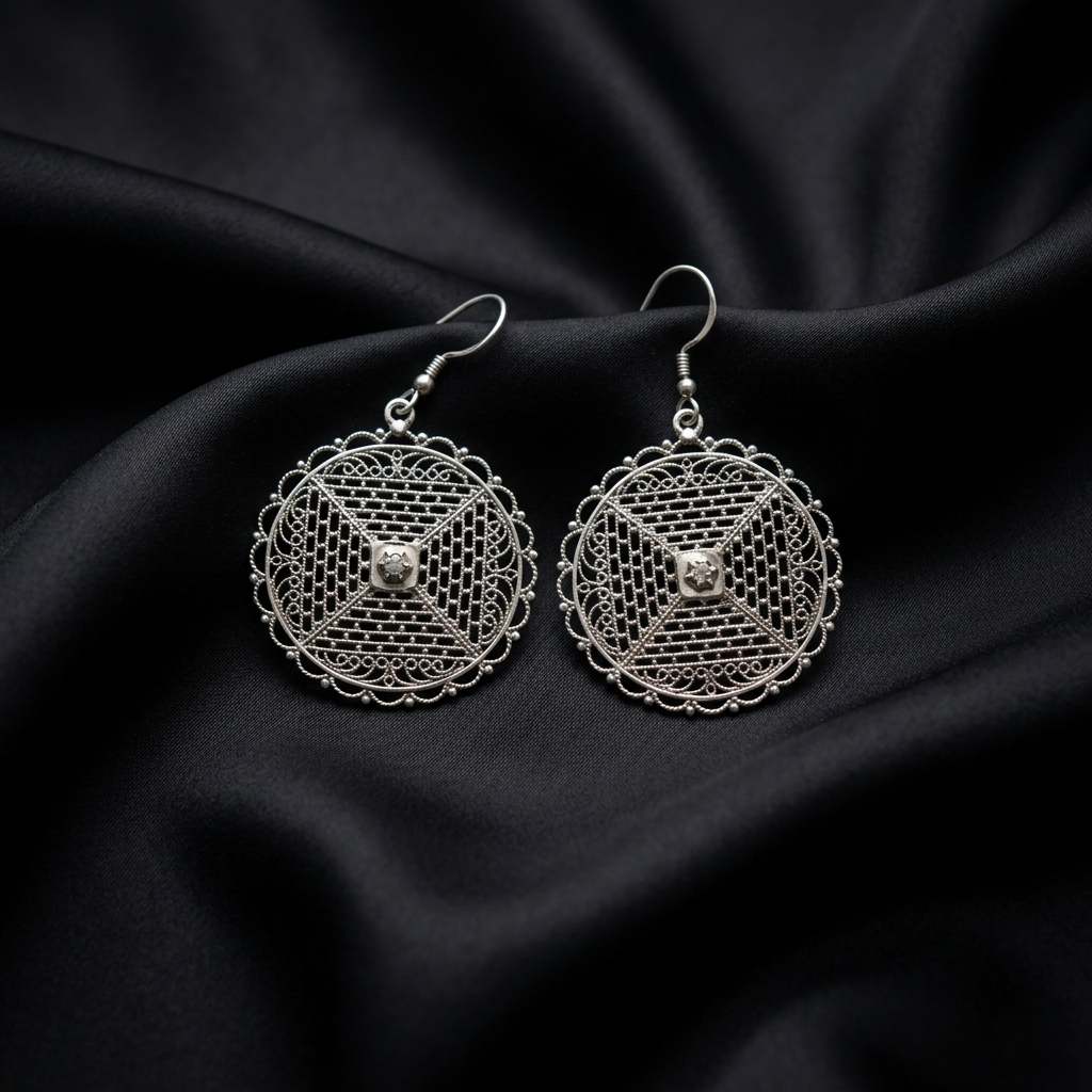 Intricate Mandala Filigree Sterling Silver Drops