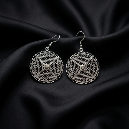 Intricate Mandala Filigree Sterling Silver Drops