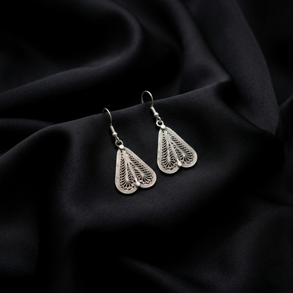 Ornate Silver Filigree Leaf Drop Earrings