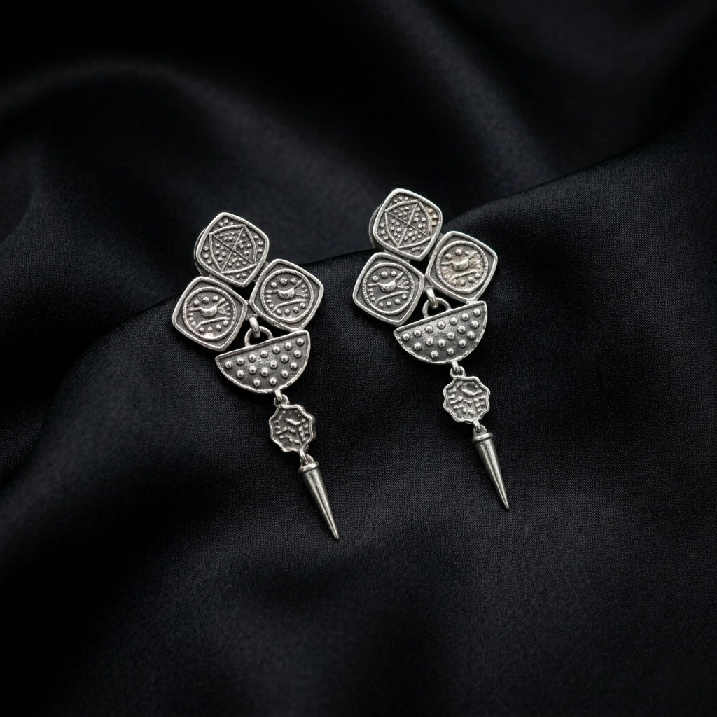 Antique Geometric Tribal 92.5 Silver Drops