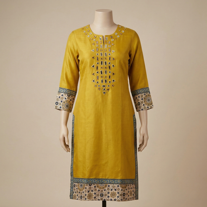 Mustard Mirror Work Kurti