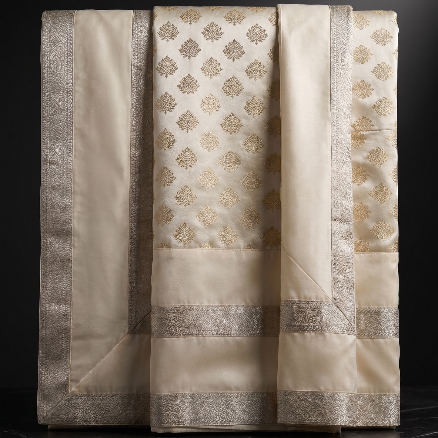 Ivory Silk Bedcover with Gold Embroidery