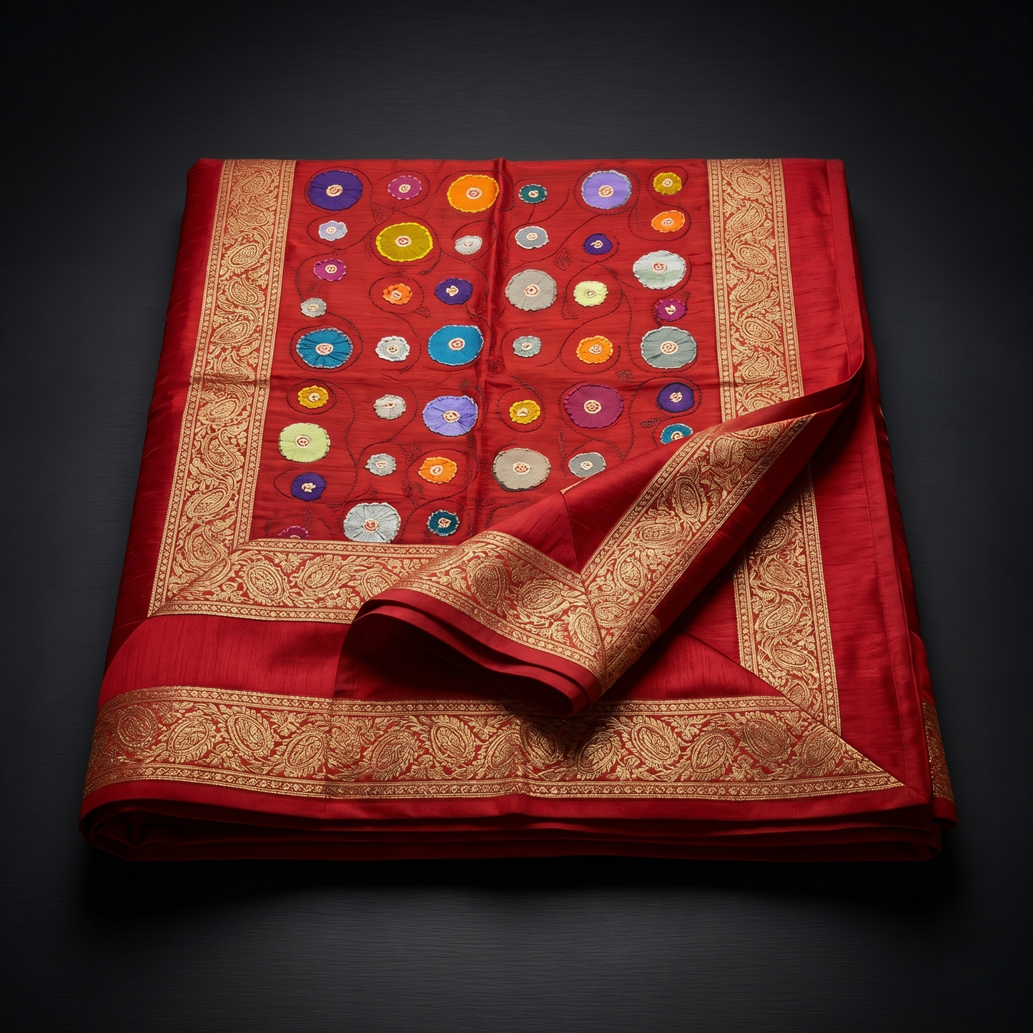 Red Floral Silk Luxury Embroidered Bedcover