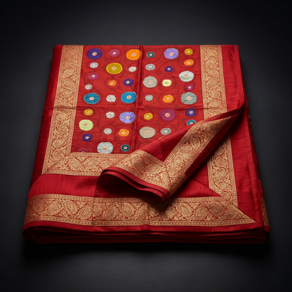 Red Floral Silk Luxury Embroidered Bedcover