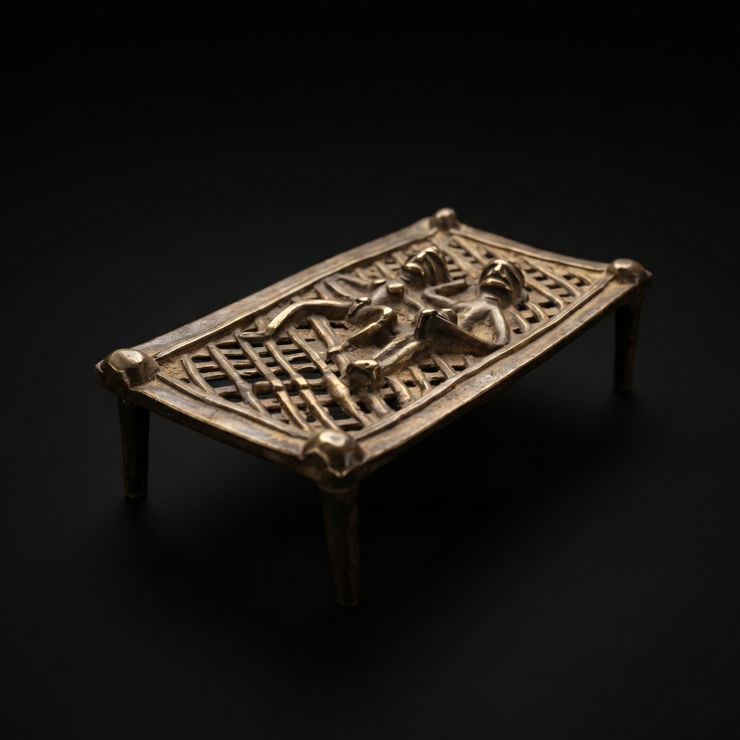 Antique Brass Tribal Cot Figurine Decor