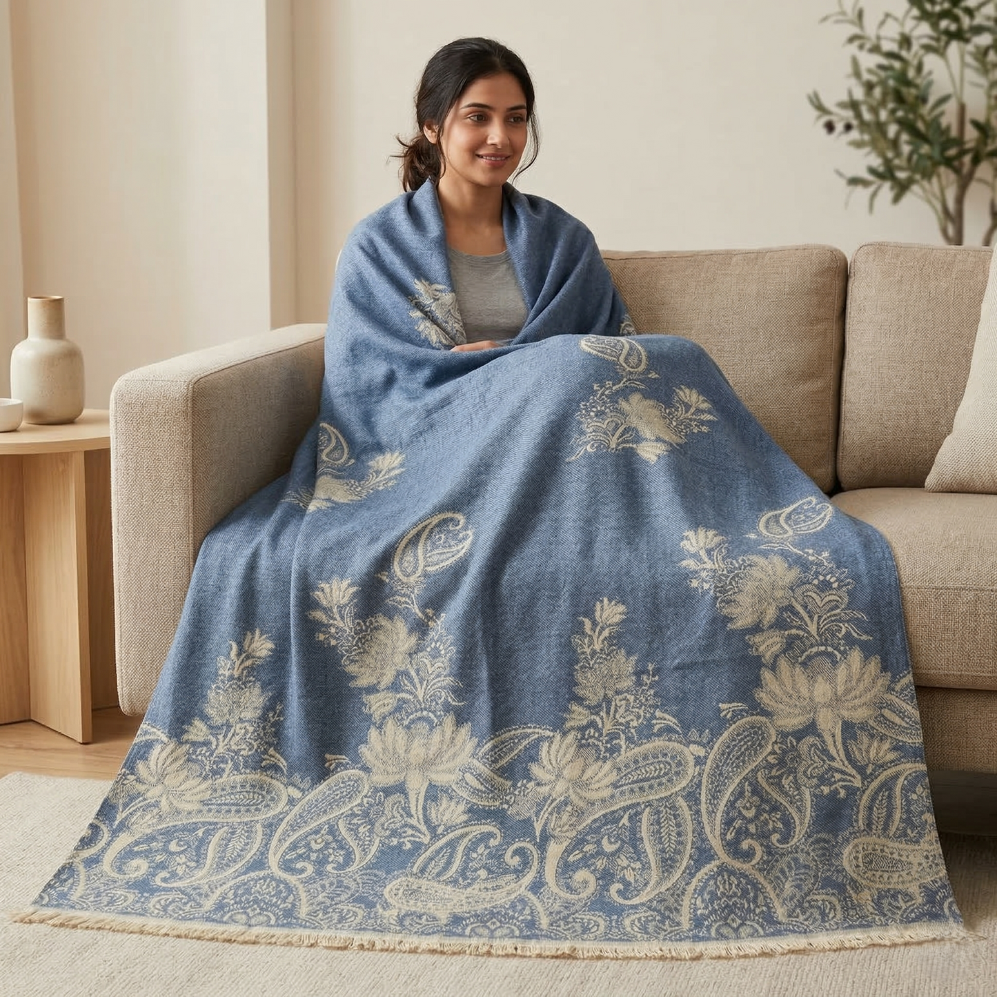 Elegant Paisley Jacquard Woolen Blanket