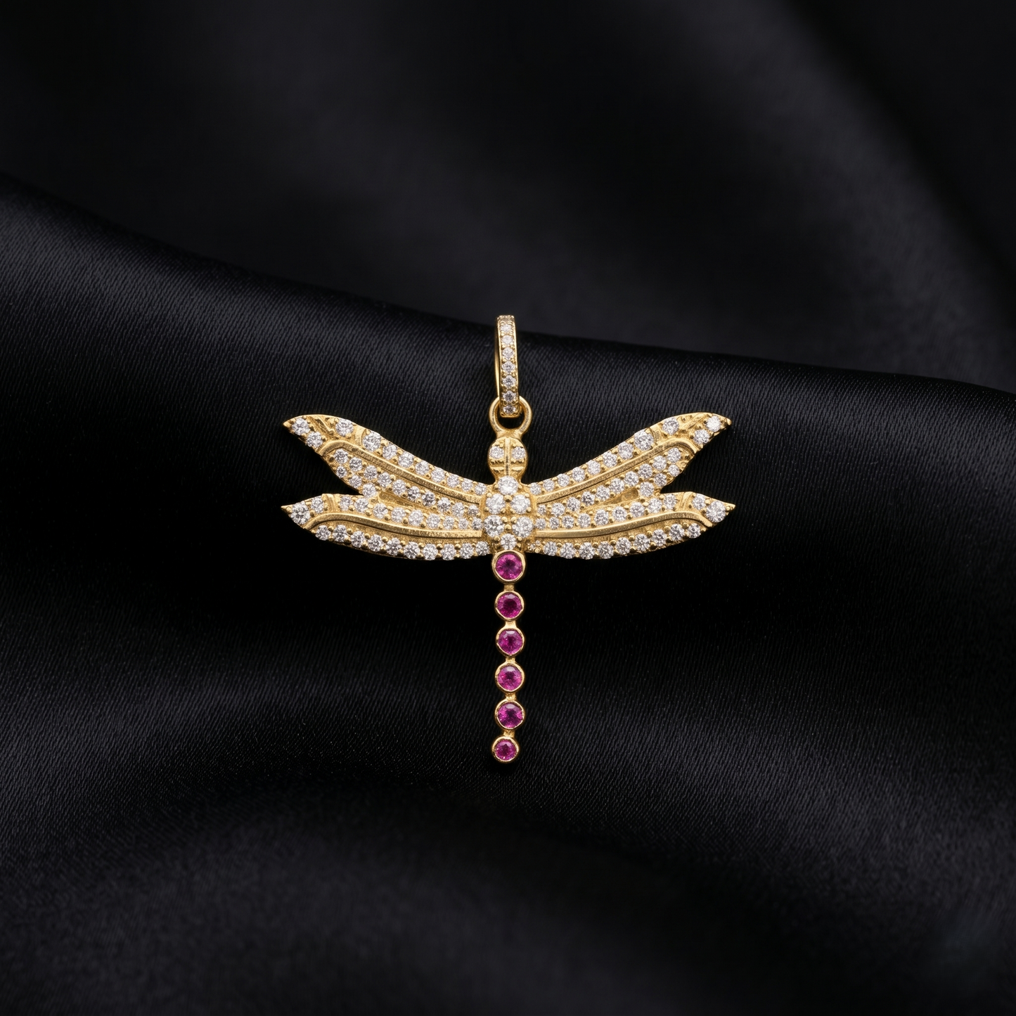 Elegant Dragonfly Silver Ruby Pendant