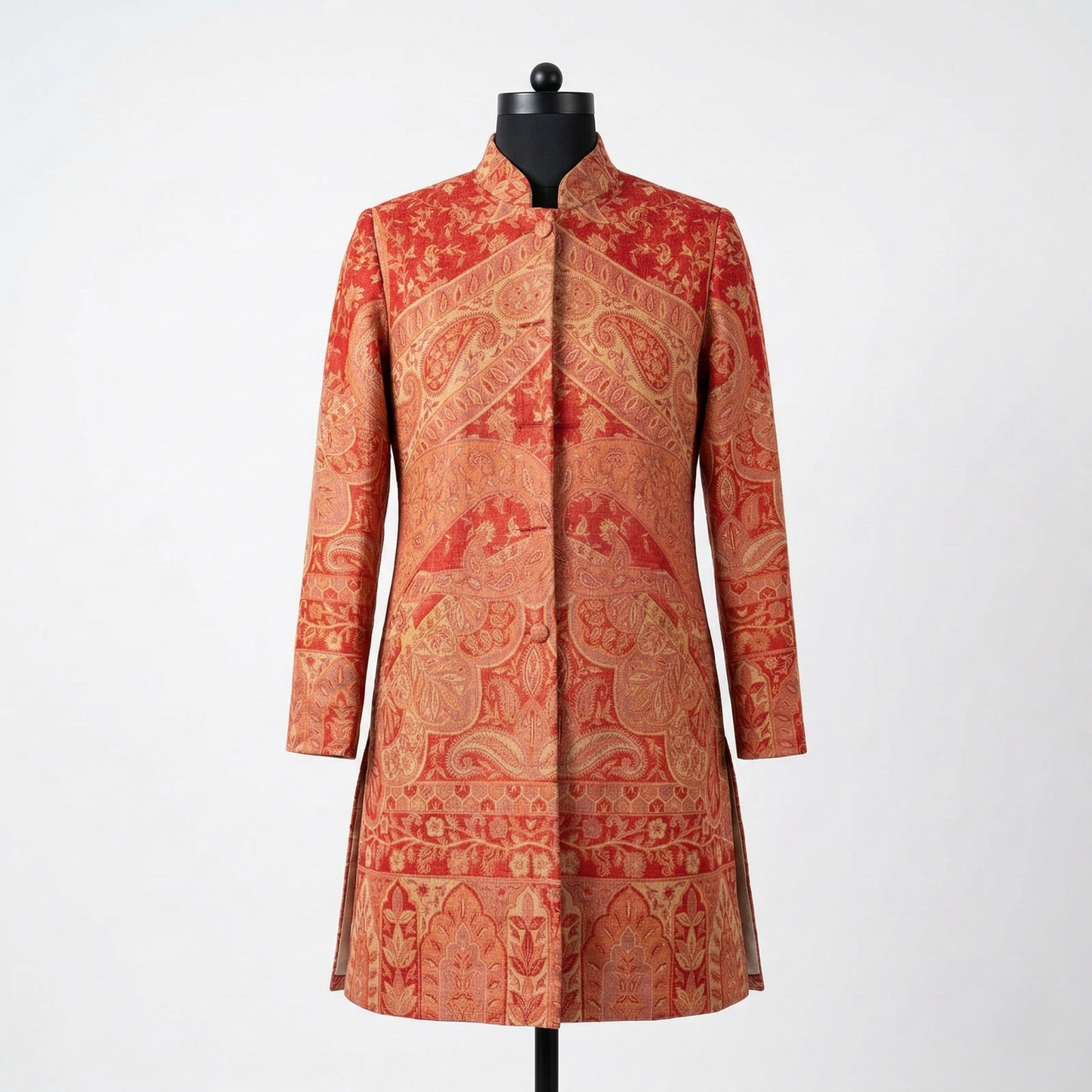 Orange Paisley Intricate Mandarin Collar Tunic